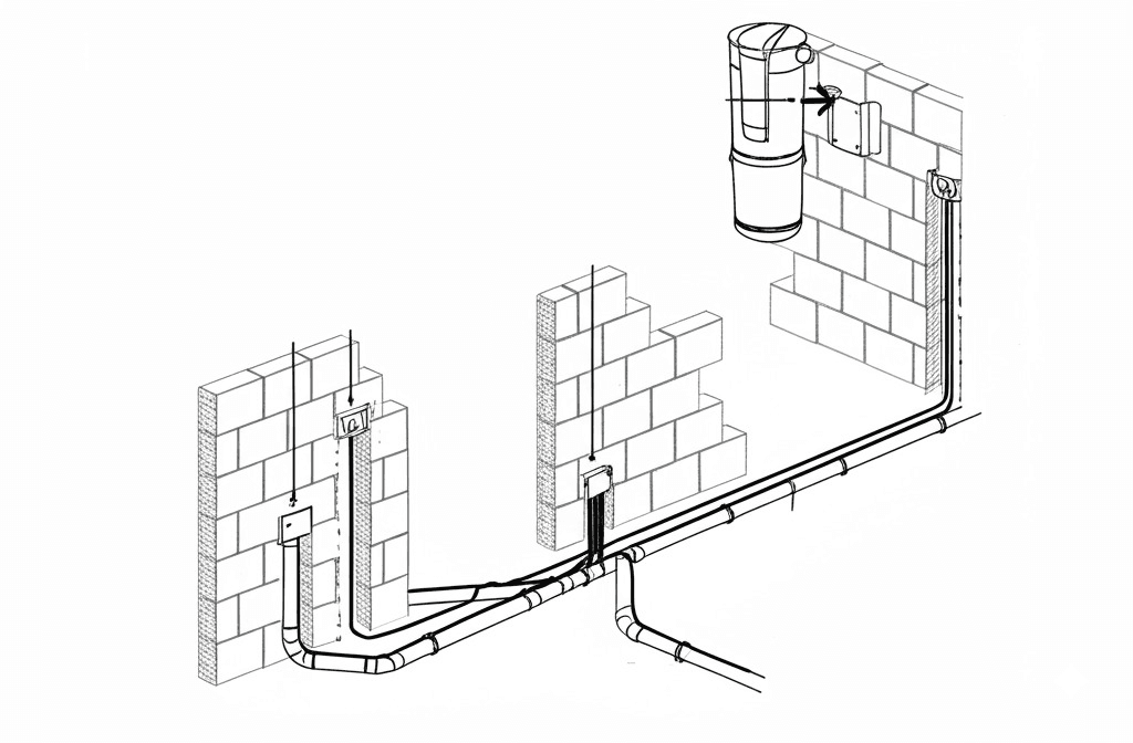 Installazione dei tubi, dei cavi e dell'aspirapolvere centralizzato